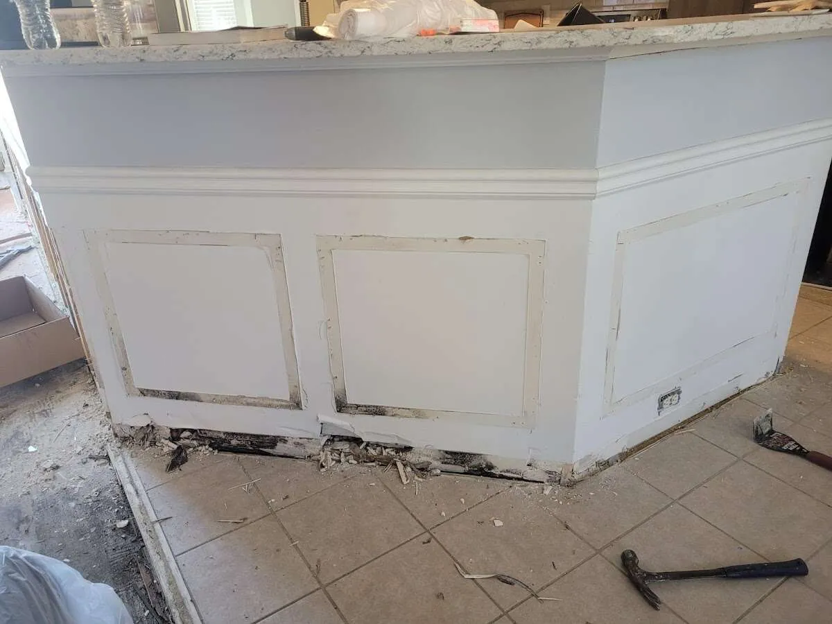 Water damage and mold on kitchen during Storm Damage Restoration in Crestline